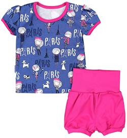 TupTam Baby Mädchen Sommer Bekleidung T-Shirt Shorts Set, Farbe: Mädchen Dunkelblau/Amaranth, Größe: 92-98 von TupTam