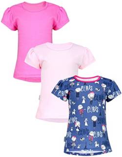 TupTam Baby Mädchen Sommer Kurzarm Tunika Shirt Kleinkind T-Shirt Lang Top 3er Pack, Farbe: 3er Pack Amaranth/Rosa/Mädchen Dunkelblau, Größe: 92-98 von TupTam