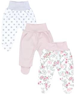 TupTam Baby Mädchen Strampelhose Hose mit Fuß 3er Pack, Farbe: Blümchen Puderrosa Graue Sterne Weiß, Größe: 80 von TupTam