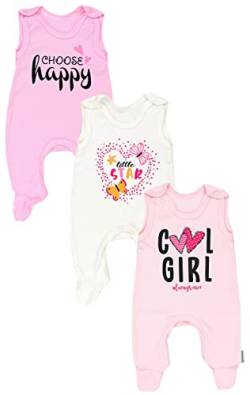 TupTam Baby Mädchen Strampler mit Aufdruck Spruch 3er Pack, Farbe: Cool Girl Aprikose/Choose Happy Rosa/Herz Little Star Ecru, Größe: 74 von TupTam