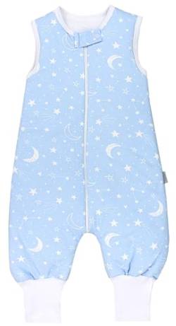 TupTam Baby Schlafsack mit Füßen Ganzjahresschlafsack OEKO-TEX zertifizierte Materialien 2,5 TOG, Farbe: Sterne/Monde/Blau/Weiß, Größe: 68-74 von TupTam