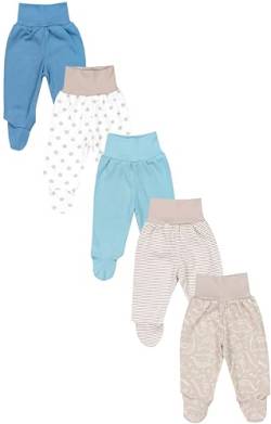 TupTam Baby Unisex Hose mit Fuß Bunte 5er Pack, Farbe: Dino/Beige/Streifen/Sterne/Iceberg/Jeans, Größe: 50 von TupTam