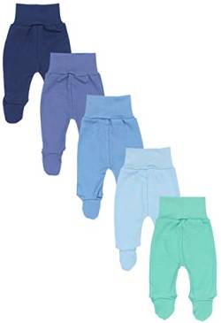 TupTam Baby Unisex Hose mit Fuß Bunte 5er Pack, Farbe: Dunkelblau Jeans Blau Mintgrün, Größe: 68 von TupTam