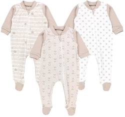 TupTam Baby Unisex Schlafstrampler Mädchen Schlafanzug mit Fuß Jungen Spieler 3er Pack, Farbe: Fuchs Beige Streifen Sterne, Größe: 62 von TupTam