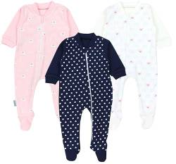 TupTam Baby Unisex Schlafstrampler Mädchen Schlafanzug mit Fuß Jungen Spieler 3er Pack, Farbe: Herzen Dunkelblau/Bärchen Rosa Weiß, Größe: 80 von TupTam