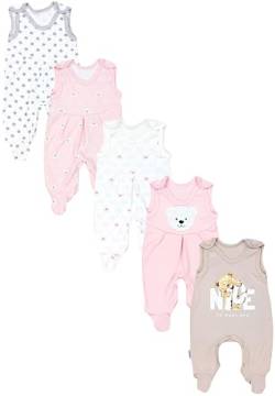 TupTam Baby Unisex Strampler mit Aufdruck Spruch 5er Pack, Farbe: Bärchen Rosa Weiß Sterne Grau Nice Teddy Beige, Größe: 80 von TupTam