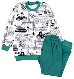 TupTam Kinder Jungen Pyjama Schlafanzug Set Langarm Nachtwäsche 2-teilig, Farbe: Bagger/Grün, Größe: 104 von TupTam