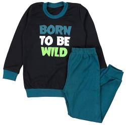 TupTam Kinder Jungen Pyjama Schlafanzug Set Langarm Nachtwäsche 2-teilig, Farbe: Born to BE WILD Schwarz Petrolgrün, Größe: 116 von TupTam