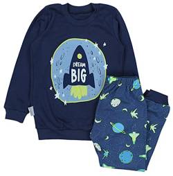 TupTam Kinder Jungen Pyjama Schlafanzug Set Langarm Nachtwäsche 2-teilig, Farbe: Dream Big/Kosmos Dunkelblau/Grün, Größe: 140 von TupTam