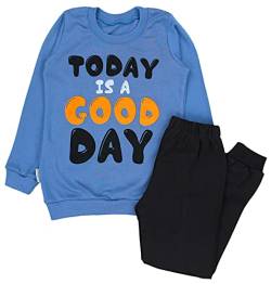 TupTam Kinder Jungen Pyjama Schlafanzug Set Langarm Nachtwäsche 2-teilig, Farbe: Today is a Good Day/Jeans/Schwarz, Größe: 116 von TupTam