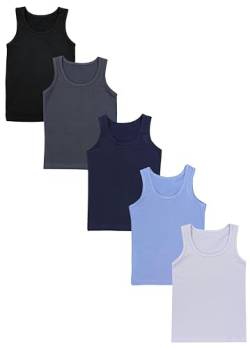 TupTam Kinder Jungen Unterhemd Ärmellos Tanktop 5er Pack, Farbe: Schwarz Dunkelblau Anthrazit Grau Blau, Größe: 104-110 von TupTam