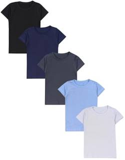 TupTam Kinder Jungen Unterhemd Basic T-Shirts Kurzarm 5er Pack, Farbe: Schwarz Dunkelblau Anthrazit Grau Blau, Größe: 116-122 von TupTam