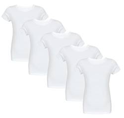TupTam Kinder Jungen Unterhemd Basic T-Shirts Kurzarm 5er Pack, Farbe: Weiß, Größe: 128-134 von TupTam