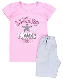 TupTam Kinder Mädchen Schlafanzug Set Kurzarm Pyjama Nachtwäsche 2-teilig Sommer, Farbe: Always Power Girls Rosa/Grau, Größe: 110 von TupTam