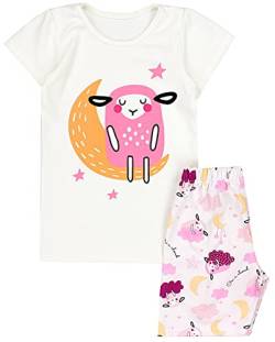 TupTam Kinder Mädchen Schlafanzug Set Kurzarm Pyjama Nachtwäsche 2-teilig Sommer, Farbe: Schäfchen/Mond/Ecru/Rosa, Größe: 116 von TupTam