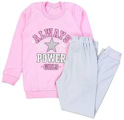 TupTam Kinder Mädchen Schlafanzug Set Langarm Pyjama Nachtwäsche 2-teilig, Farbe: Always Power Girls Rosa/Grau, Größe: 128 von TupTam