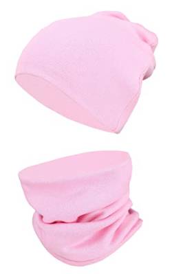 TupTam Kinder Mütze/Beanie und Schlauch Schal Set aus Jersey und Rippstoff, Farbe: 21 Rose, Größe: 52-56 von TupTam