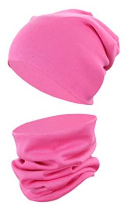 TupTam Kinder Mütze/Beanie und Schlauch Schal Set aus Jersey und Rippstoff, Farbe: Pink, Größe: 56-62 von TupTam