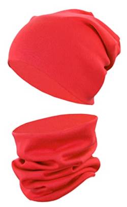 TupTam Kinder Mütze/Beanie und Schlauch Schal Set aus Jersey und Rippstoff, Farbe: Rot, Größe: 56-62 von TupTam