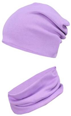 TupTam Kinder Mütze/Beanie und Schlauch Schal Set aus Jersey und Rippstoff, Farbe: Violett, Größe: 52-56 von TupTam