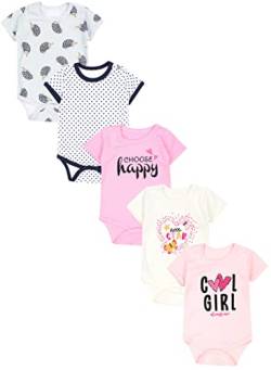 TupTam Mädchen Baby Body Kurzarm in Unifarben - 5er Pack, Farbe: Cool Girl Aprikose/Choose Happy Rosa/Herz Little Star Ecru, Größe: 80 von TupTam