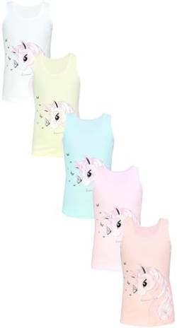 TupTam Mädchen Baumwolle Unterhemd 5er Pack Tank Top Ärmellos Kinder, Farbe: Einhorn Schmetterlinge Rosa Grau Gelb, Größe: 110-116 von TupTam