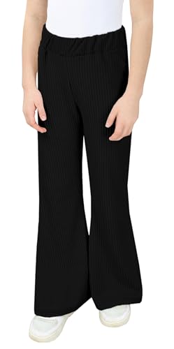 TupTam Mädchen Bootcut Moderne Hose Gerippt Schlaghose Stoffhose Elastisch, Farbe: Schwarz, Größe: 122 von TupTam