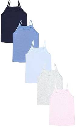 TupTam Mädchen Unterhemd Spaghettiträger Top 5er Pack, Farbe: Dunkelblau Blau Hellblau Grau Rosa, Größe: 134-140 von TupTam