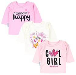 TupTam Unisex Baby Langarmshirt mit Spruch Aufdruck 3er Set, Farbe: Cool Girl Aprikose/Choose Happy Rosa/Herz Little Star Ecru, Größe: 56 von TupTam