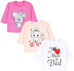 TupTam Unisex Baby Langarmshirt mit Spruch Aufdruck 3er Set, Farbe: I Love Dad Mum Weiß Katze Aprikose Maus Pink, Größe: 86 von TupTam