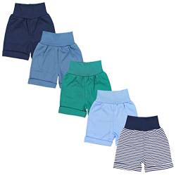 TupTam Unisex Baby Pumphose Sommershorts Baumwolle 5er Pack, Farbe: Gerades Bein/Streifen Dunkelblau Blau Dunkelgrün Jeans, Größe: 86/92 von TupTam