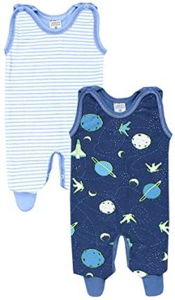 TupTam Unisex Baby Strampler Gemustert 2er Set, Farbe: Kosmonauten Dunkelblau Streifen Blau, Größe: 62 von TupTam