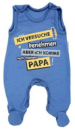 TupTam Unisex Baby Strampler mit Spruch I love Mum and Dad, Farbe: Ich versuche mich zu benehmen... / Jeansblau, Größe: 50 von TupTam