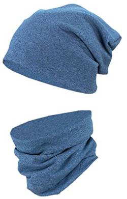 TupTam Unisex Kinder Beanie Mütze Schlauchschal Set, Farbe: Dunkelblau Meliert, Größe: 52-54 von TupTam