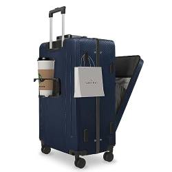 TurelinnG Airline genehmigt Handgepäck,20 Zoll Front-Öffnung Aluminium gerahmt Koffer mit leisen Spinner-Räder,Built-In TSA Schloss,mit USB-Anschluss & Cup Holder.Leichte Suitcase(Blau) von TurelinnG