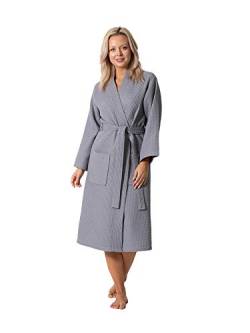 Turkish Linen Waffelstrick, leichter Kimono-Spa- und Bademantel für Damen, schnell trocknend, weich, GRAU, Large von Turkish Linen