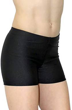 Shorty Kinder Hipster kurze Mädchen Sporthose Glanz Lycra bi-elastisch Fitnesshose Hüfthose Hotpants Turnhose Gymnastikhose Shorts Farbe Schwarz, Größe 140 von Turnanzug-GymStern