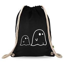 Turnbeutelliebe® Turnbeutel mit Motiv - Halloween - verschiedene Designs - Baumwolle schwarz - Sportbeutel - Rucksack - Stoffbeutel - ca. 12 Liter (Geister) von Turnbeutelliebe