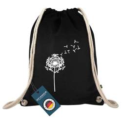 Turnbeutelliebe® Turnbeutel mit Motiv - Pusteblume - Baumwolle schwarz - Sportbeutel - Rucksack - Stoffbeutel - Gym Bag - ca. 12 Liter - 37 x 46 cm von Turnbeutelliebe