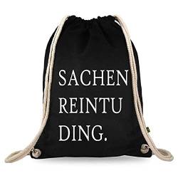 Turnbeutelliebe® Turnbeutel mit Spruch - Modern - Lustig - Neu - Frauen - Männer - Kinder - Baumwolle schwarz - Sportbeutel - Rucksack - Stoffbeutel - (Sachenreintuding Modern) von Turnbeutelliebe