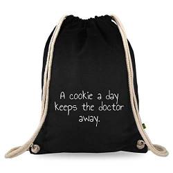 Turnbeutelliebe® Turnbeutel mit Spruch - lustige Denglisch Sprüche - bedruckt - Baumwolle schwarz - Sportbeutel - Rucksack - ca. 12 Liter - 37 x 46 cm (A Cookie a Day) von Turnbeutelliebe