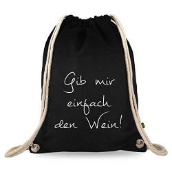 Turnbeutelliebe® Turnbeutel mit Spruch - lustige Motive & Sprüche - bedruckt - Baumwolle schwarz - Sportbeutel - Rucksack - ca. 12 Liter - 37 x 46 cm (Gib Mir einfach den Wein) von Turnbeutelliebe