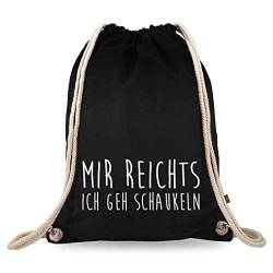 Turnbeutelliebe® Turnbeutel mit Spruch - lustige Motive & Sprüche - bedruckt - Baumwolle schwarz - Sportbeutel - Rucksack - ca. 12 Liter - 37 x 46 cm (Mir reichts ich geh schaukeln) von Turnbeutelliebe