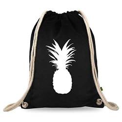 Turnbeutelliebe® Turnbeutel mit Spruch - verschiedene Designs - bedruckt - Baumwolle schwarz - Sportbeutel - Rucksack - ca. 12 Liter - 37 x 46 cm (Ananas ) von Turnbeutelliebe