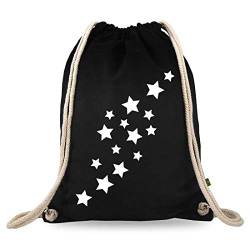 Turnbeutelliebe® Turnbeutel mit Spruch - verschiedene Designs - bedruckt - Baumwolle schwarz - Sportbeutel - Rucksack - ca. 12 Liter - 37 x 46 cm (Sternenhimmel Sterne) von Turnbeutelliebe