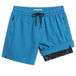 Turnshine Herren-Badehose mit Kompressionsfutter, 12,7 cm, Stretch, Strand-Shorts, schnelltrocknend, Badeshorts, Boardshorts, Reißverschlusstaschen, Blau Schwarz, XL von Turnshine