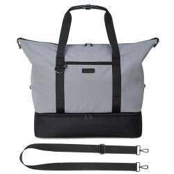 Tuscall Reisetasche mit Schuhfach Sporttasche 50L Handgepäck Tasche Groß für Flugzeug Damen Herren, Reise Duffel Bag Weekender Tasche für Wochenende, Kurztripp, Gym, Yoga, Kreuzfahrt (Grau) von Tuscall