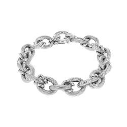 Tuscany Silver Damen Sterling Silber 12.5mm rhodiniert strukturiert Rund Oval Belcher Chain groß Spring Ring Armband 21cm/8zoll 8.24.7263 von Tuscany Silver