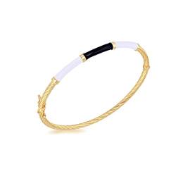 Tuscany Silver Women's Sterling Silver Yellow Gold Plated 3mm-4mm Black and White Enamel Bangle von Tuscany Silver