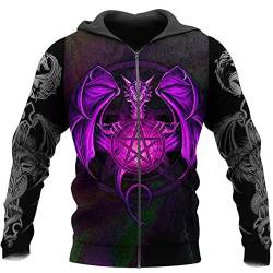 3D Volldruck Drache und Stern Zipper Hoodie Herren und Damen Herbst und Winter Harajuku Sweatshirt, Kapuzenpullover mit Reißverschluss., L von Tushja